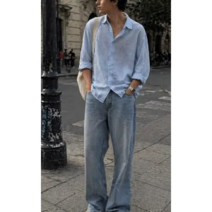 Light blue oversized shirt, front view.