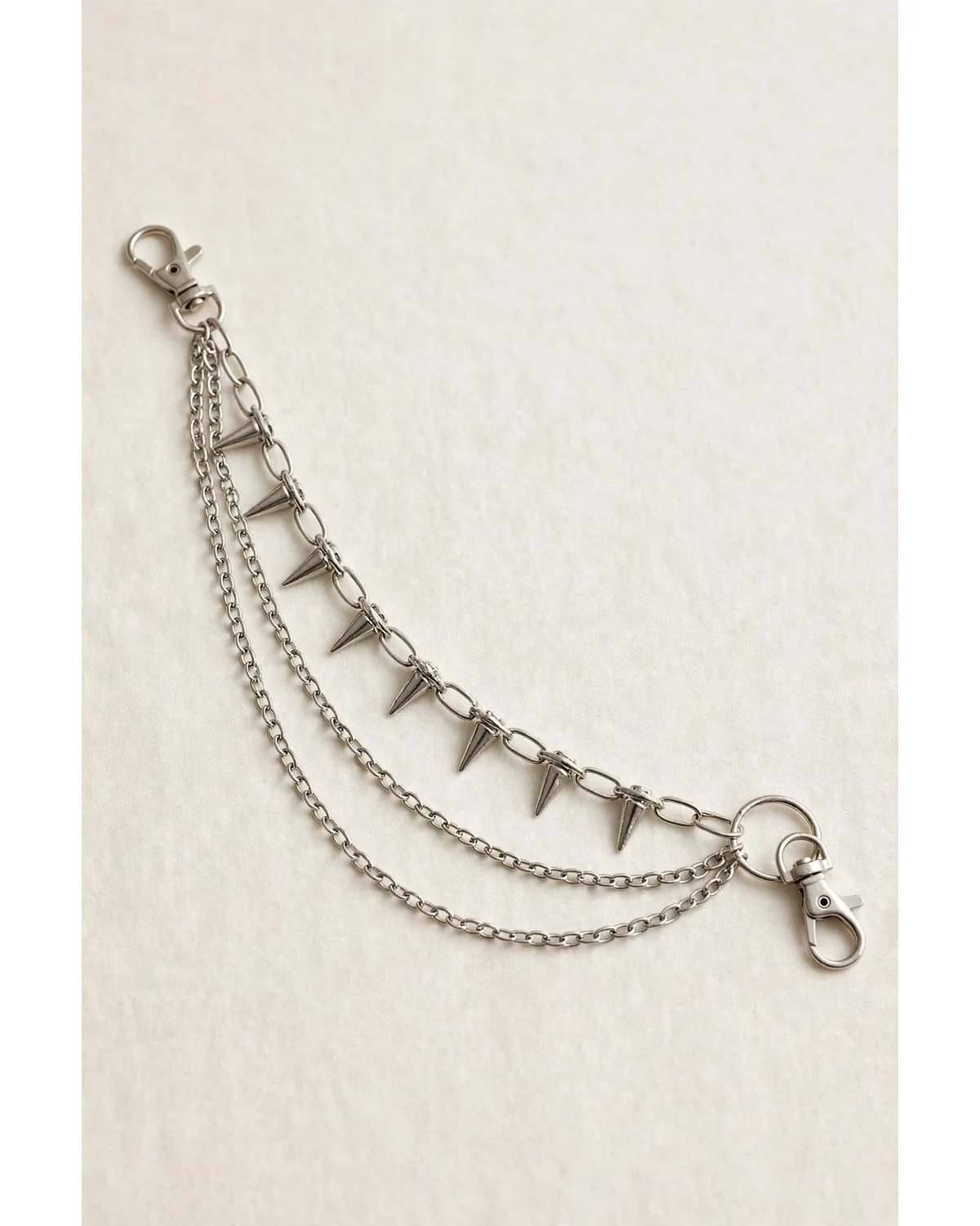 Silver spiked triple-layer pants chain, alternate view.