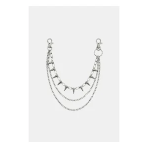Silver spiked triple-layer pants chain, front view.